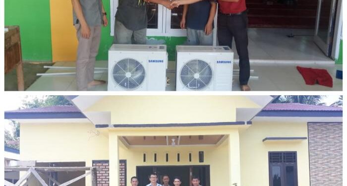 Penyerahan bantuan AC PT Agritasari Prima dan PT Mitrasari Prima kepada Polsek Langgam dan Masjid Inayah di Desa Segati Kecamatan Langgam, Kabupaten Pelalawan, Kamis (16/05/2019)