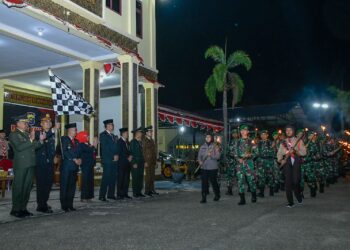Polres Kampar dan Forkopimda Gelar Upacara Taptu Di Halaman Mapolres Kampar