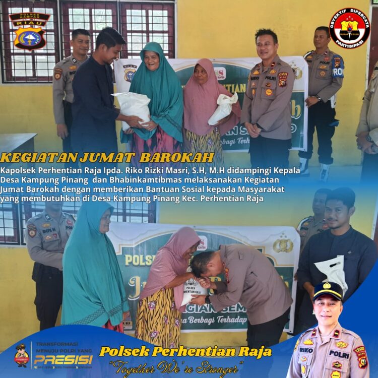 Polsek Perhentian Raja Gelar Program Jumat Berkah Dengan Bagikan Sembako Kepada Warga Kurang Mampu