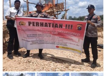 Respon Cepat Polsek Cerenti Tertibkan dan Musnahkan Rakit PETI Darat di Desa Pulau Sipan