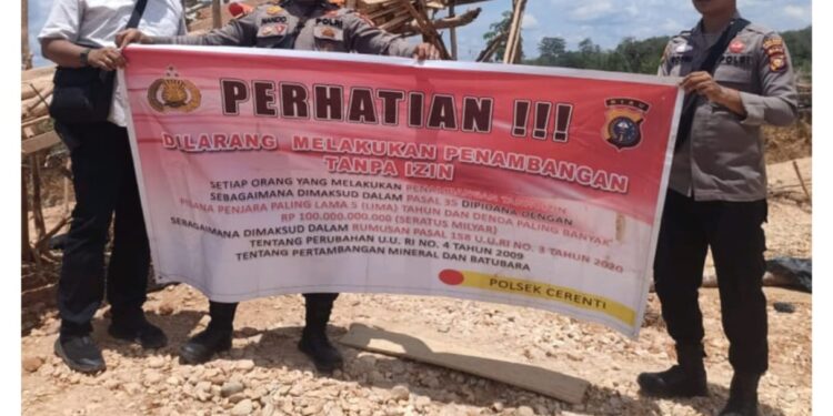 Respon Cepat Polsek Cerenti Tertibkan dan Musnahkan Rakit PETI Darat di Desa Pulau Sipan