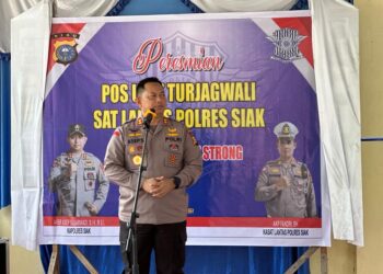 Kapolres Siak AKBP Asep Sujarwadi meresmikan Pos Unit Turjagwali Satlantas Polres Siak