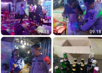 Polsek Tambang Razia Warung Remang Remang, Puluhan Botol Miras Diamankan