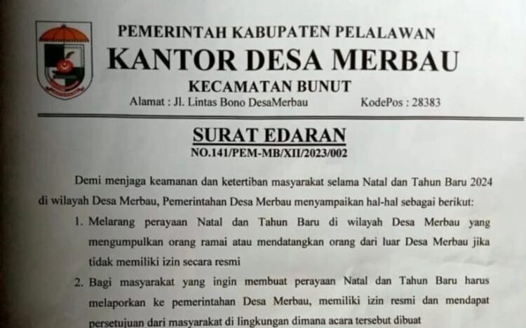 Inilah Alasan Kades Merbau di Pelalawan Larang Perayaan Natal