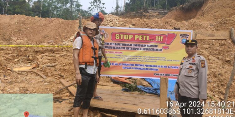 Tim Gabungan Polres Kuansing dan Polsek Hulu Kuantan Lakukan Pengecekan Terhadap Aktivitas PETI di Desa Lubuk Ambacang