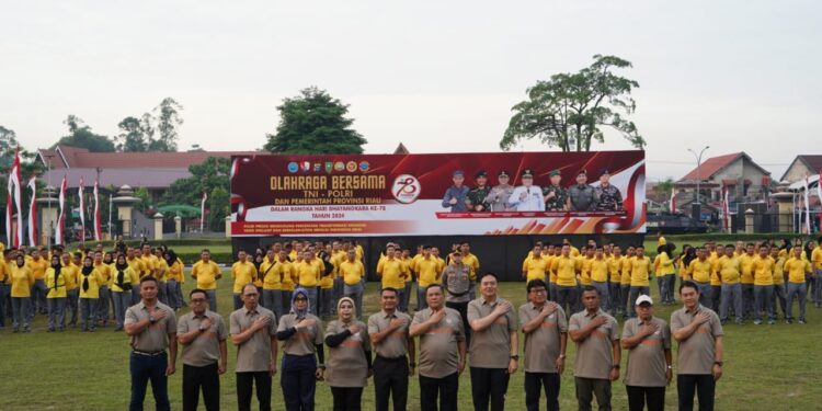Meriahkan hari Bhayangkara ke 78, Polda Riau gelar Olahraga bersama TNI-Polri dan Pemerintah Provinsi Riau