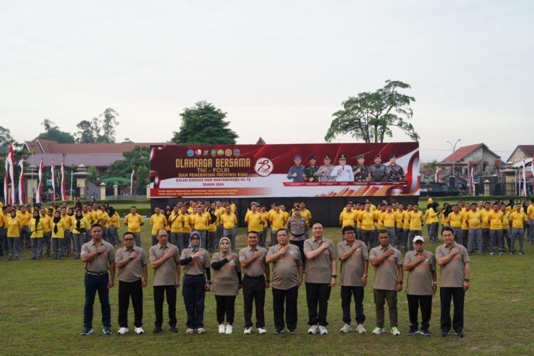 Meriahkan hari Bhayangkara ke 78, Polda Riau gelar Olahraga bersama TNI-Polri dan Pemerintah Provinsi Riau