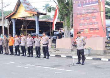 Polres Kuansing Gelar Apel Gabungan Pengamanan Pembukaan Event Pacu Jalur Tradisional 2024 Kabupaten Kuansing