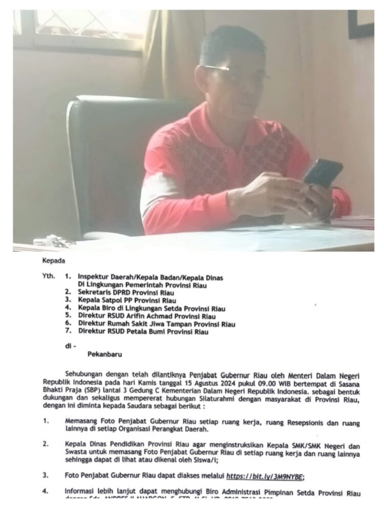 Kepala Sekolah SMKN I Tuah Kemuning Abaikan Himbauan Surat Edaran Pemasangan Foto Pj Gubernur Riau