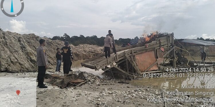 Polsek Singingi Tindak Aktifitas PETI di Kelurahan Muara Lembu