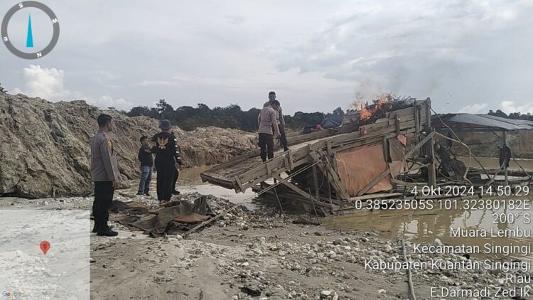 Polsek Singingi Tindak Aktifitas PETI di Kelurahan Muara Lembu