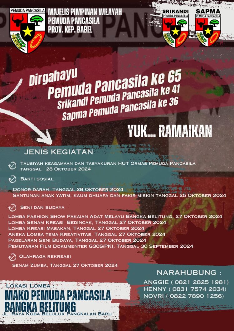 HUT Pemuda Pancasila Ke 65 Tahun Momentum Menjaga Keutuhan NKRI di Bangka Belitung