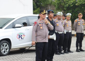Kapolres Pelalawan Pimpin Apel Gabungan Pengamanan Debat Publik Paslon Bupati dan Wakil Bupati Kabupaten Pelalawan