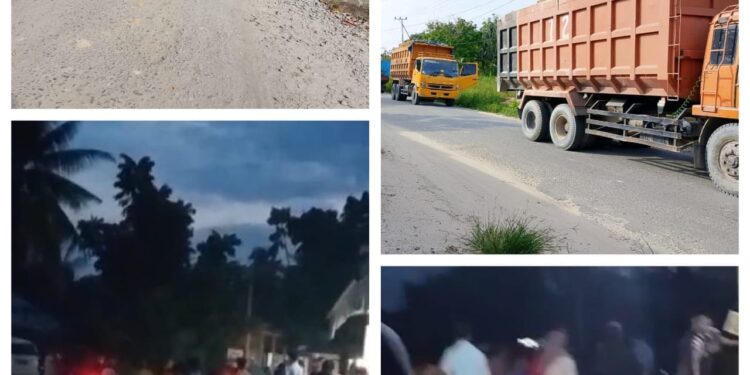 Ulah Tambang Ilegal Galian C” Aksi Massa Jalan Rusak Sungai Pinang – PTP 5 Berlanjut Hingga Jumat Malam