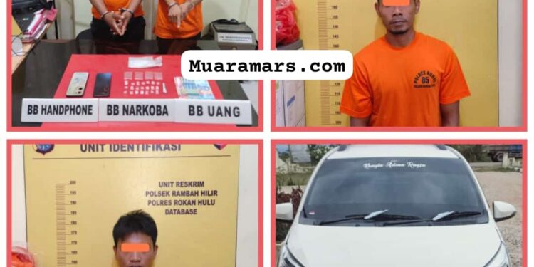 Polsek Rambah Hilir, Gulung 3 Orang Warga Rohul dan BB Sabu 4,04 Gram Disita