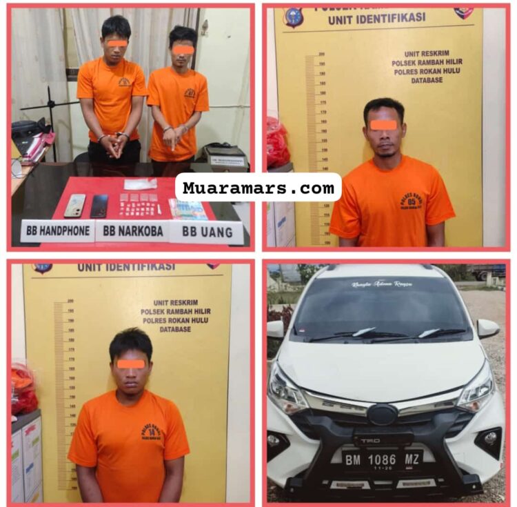 Polsek Rambah Hilir, Gulung 3 Orang Warga Rohul dan BB Sabu 4,04 Gram Disita