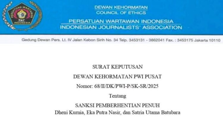 Melanggar PD PRT, Tiga Anggota PWI Riau Diberhentikan Penuh