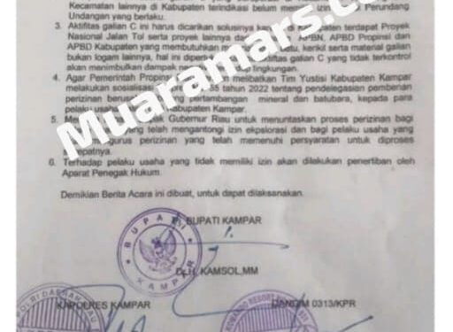 Tim Yustisi Kampar Sepakati Tindakan Tegas terhadap Galian C Ilegal
